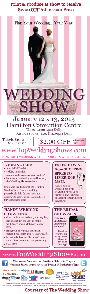Hamilton-Halton Spring Wedding Show $2.00 OFF Admission Price Coupon